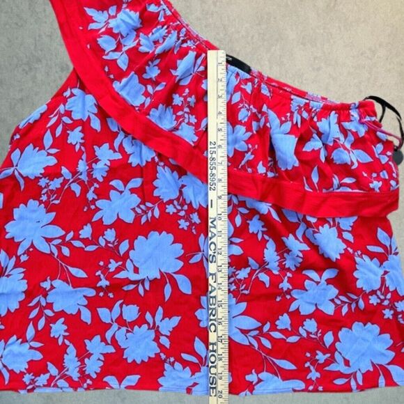 Gibson Womens Blouse Size 1X Red Floral One Shoulder Slim Ruffle Peplum Top NEW! - Picture 11 of 12